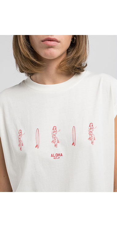 ボーイフィットコットンジャージーALOHAプリントTシャツ 詳細画像